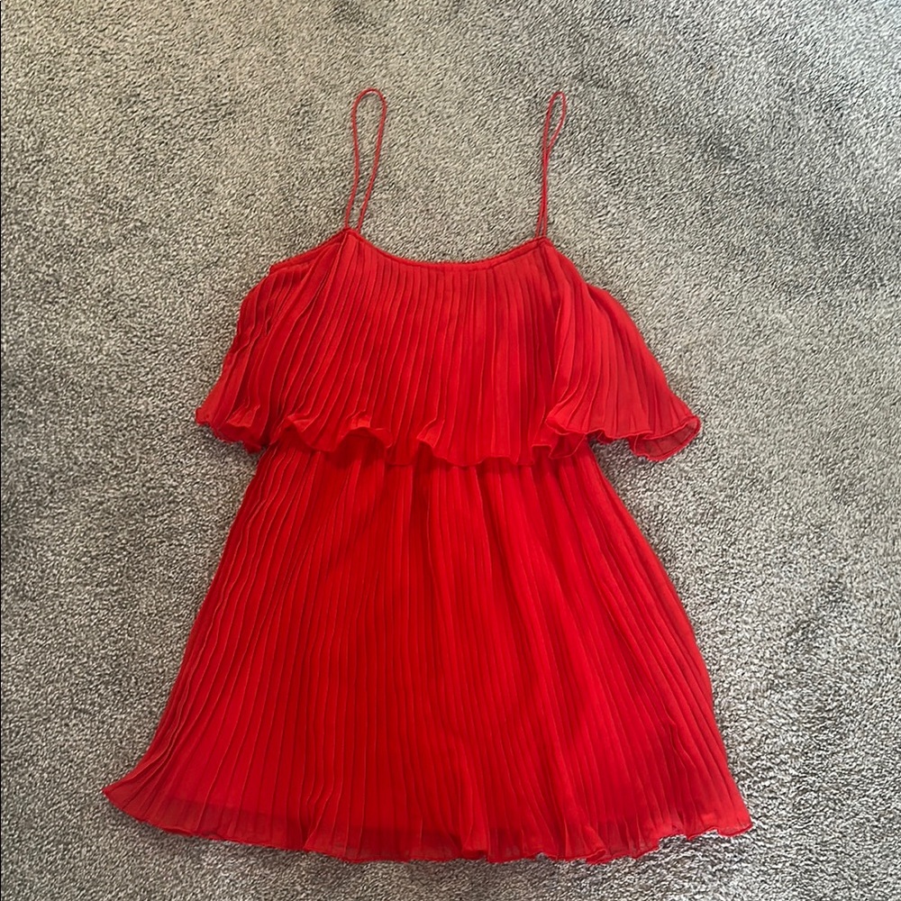 Red Pleated Dress with Spaghetti Straps